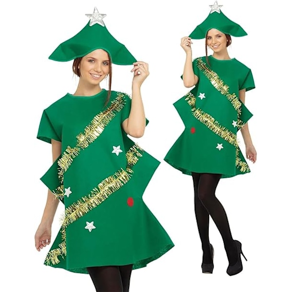 Edhomenn Dam Julgransklänning Högtid Cosplay Party Kostym Maskeradklänning med Hatt L