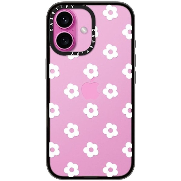 Kompakt iPhone 16 Cover [1,2 m 2X Militær Standard Drop Beskyttelse/Slankt/Letvægt] - Små Tusindfryd - Hvid - Klar Sort