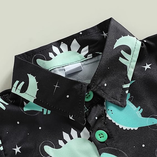 Toddler Baby Pojke Kläder Shorts Set Dinosaurie Tryck Tröja Kortärmad Knäppning Upp Topp Enfärgade Shorts Sommar Outfit black 120cm