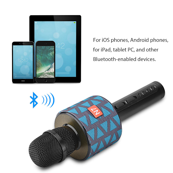 Echo Sound Effect Karaoke Bluetooth Mikrofon 4-timmars Sång Trådlös Karaoke Mikrofon -Blå