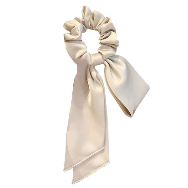 Bånd Satin Sløjfe Hår Scrunchies Elastisk Sikker Hold Elegant Satin Hestehale Holder til Piger Kvinder Beige