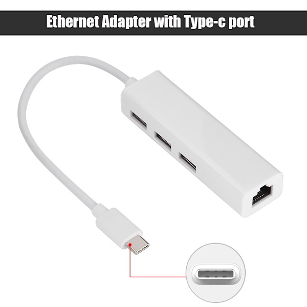 USB 3.0 HUB Typ C till RJ45 Ethernet 3 portars USB-adapter