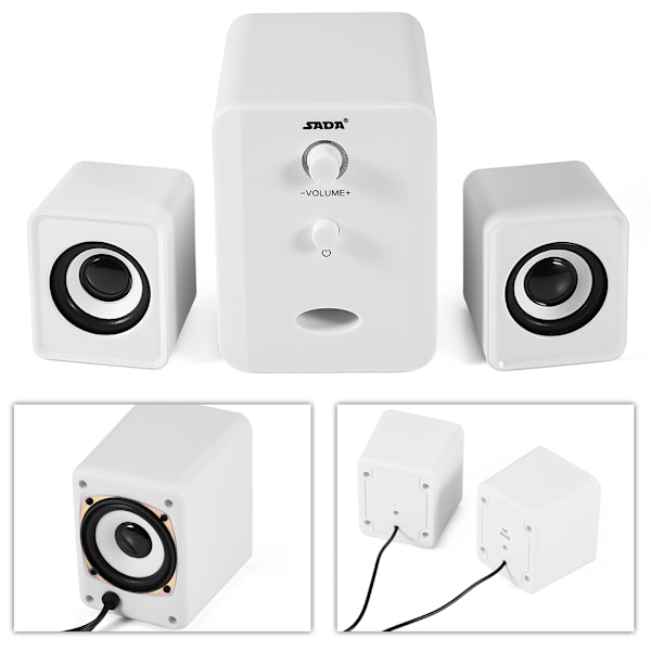 SADA 3,5 mm USB-kabelhögtalarsystem HiFi-stereohögtalare för stationär dator PC vit