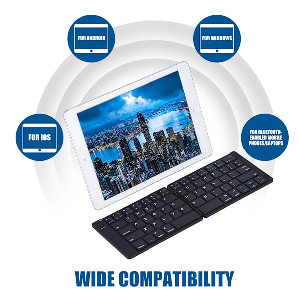 Genopladeligt bærbart læderfoldbart Bluetooth trådløst tastatur til IOS/Android/Windows/iPad