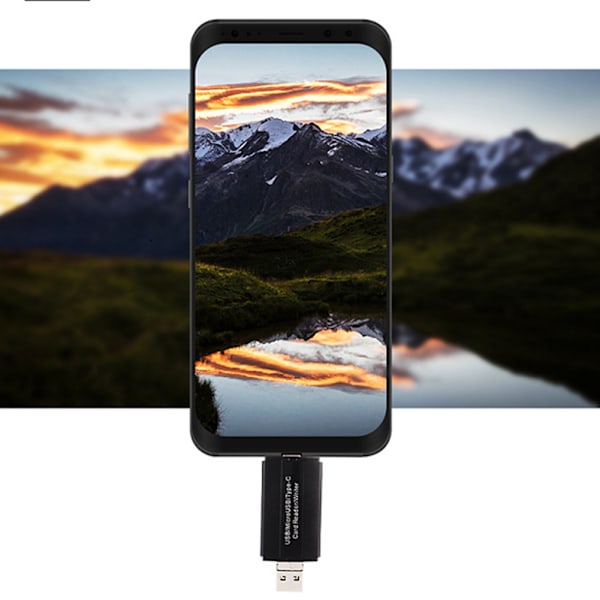 Universaali Type-C Micro-USB USB 3-in-1-monitoimikortinlukija matkapuhelimille ja kannettaville tietokoneille