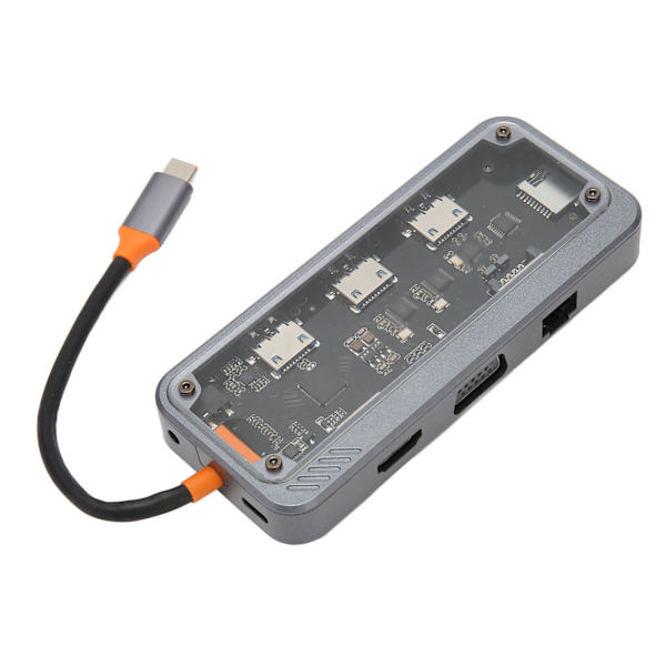Tyyppi C -keskitin PD-lataus USB 3.0 2.0 RJ45-verkko läpinäkyvä kuori moniporttinen telakointiasema kannettavalle TV:lle 10 1 Gigabit Ethernet -portti