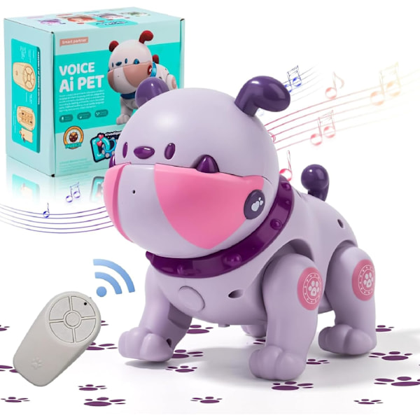 Robot Dog Pets Toy for Kid Toddler Toys Remote Control Robot Dog Toy with Touch Interaction, Recordable, Soothing Music Mode, LED Light (Purple)