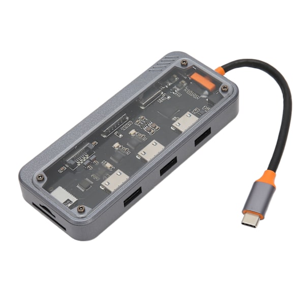 Tyyppi C -keskitin PD-lataus USB 3.0 2.0 RJ45-verkko läpinäkyvä kuori moniporttinen telakointiasema kannettavalle TV:lle 10 1 Gigabit Ethernet -portti