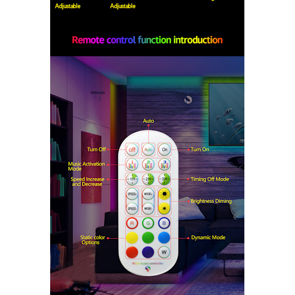24,6ft/7,5 meter LED-ljusremsa, musik synkroniserande färgförändrande RGBIC LED-ljusremsa inbyggd mikrofon, Bluetooth-app-styrda LED-ljusrep