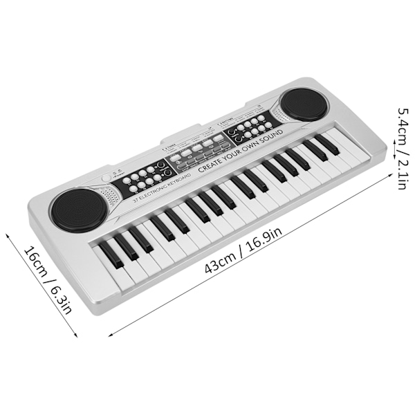 Elektronisk keyboard 37 pianotangenter barnespill musikkinstrument med mikrofon Silver