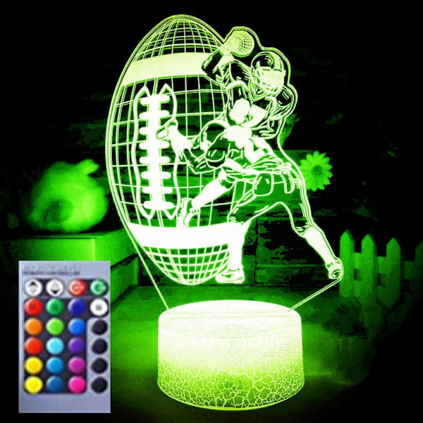 3D Rugby Nattlampa Illusion 16 Färgväxlande Fjärrkontroll Bordsskiva Dekorationslampor Akrylplatt ABS-bas USB-kabel Födelsedagspresent Leksaker