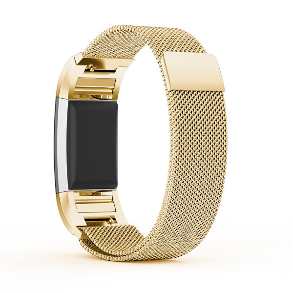 Magnetisk Milanese rustfrit stål rem armbånd erstatningsbånd til Fitbit Charge 2 Guld