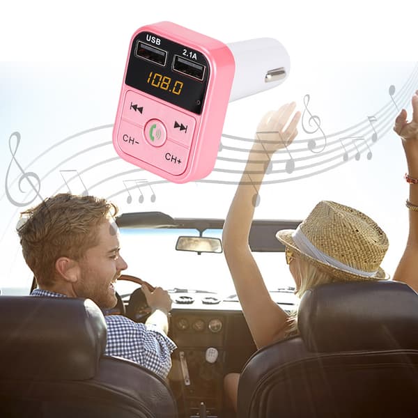 B2 MP3 Bil Bluetooth Handsfree Bilspiller FM Sender USB Lading (Rosa)