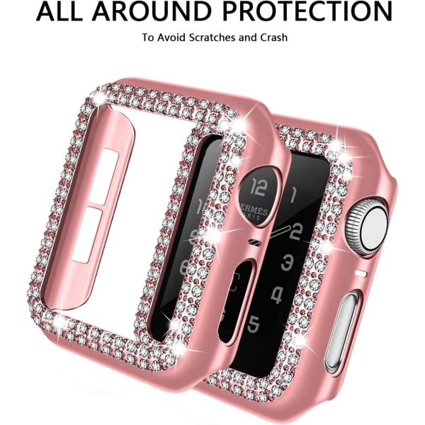 For Apple Watch Case 44mm Series 6/5/4 SE Bling Rhinestone Apple Watch Case Bumper Frame Screen Protector Case for iWatch Series 44mm rosa