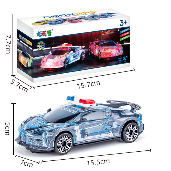(To stykker) Elektrisk Universal Musik Bil Glødende, Legetøjsgave Inertia Sportsvogn (Universal Politibil-Belysning Musik-Sort)