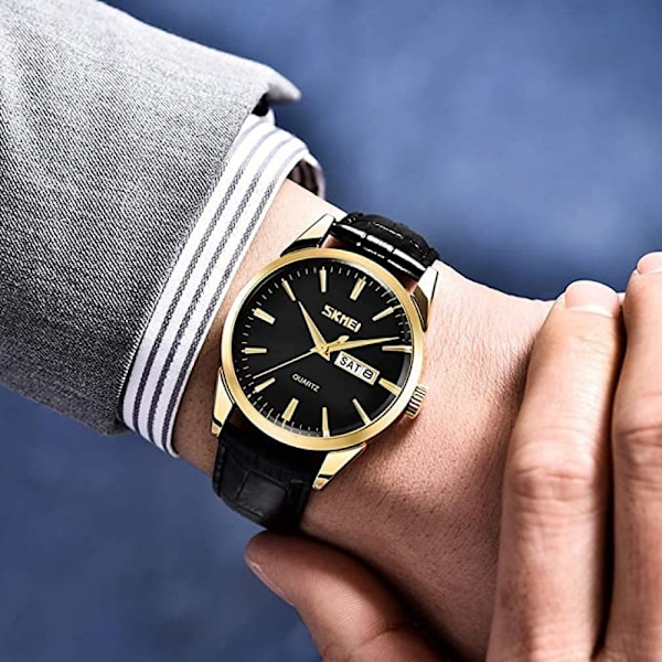 Herrklocka Business Dress Klassisk Mode Casual Läder Quartz Analog Vattentät Kalender Datum Lampa Enkel Klocka Pappa Fars Dag Present