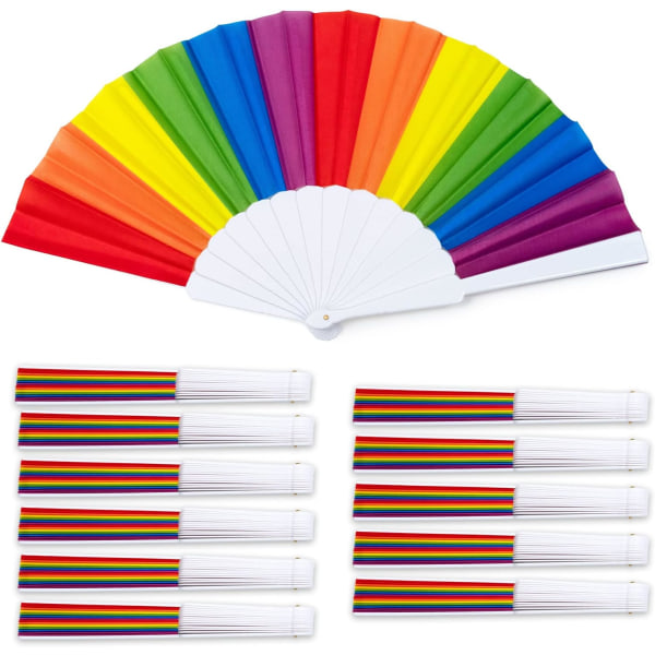 Rainbow Fans, 12-Pack Pride Fans, Rainbow LGBTQ Portable Folding Fans, Folding Hand Fans Party Decorations