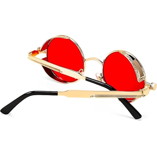 Retro Gotiska Steampunk Solglasögon Rund Metallram Punk Cirkel Inspirerad Skugga Män B1861 Gold/Red