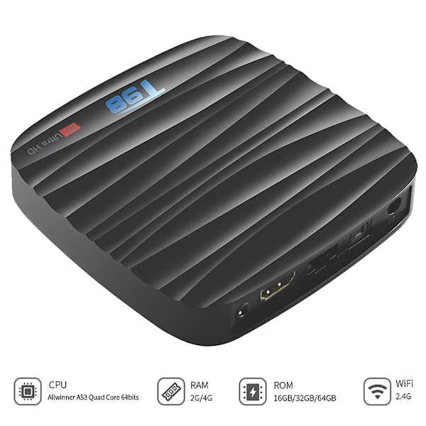 T98 H6 2+16G Quad Core Smart TV Set Top Box til Android 8.1 110-240V UK