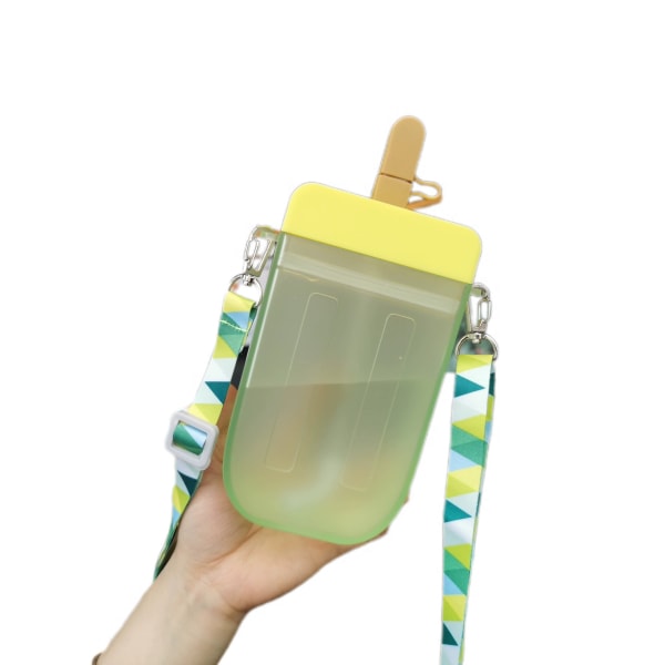 Popsicle cup portabel anti-fall läckagesäker rem utomhus mugg gul 300ML