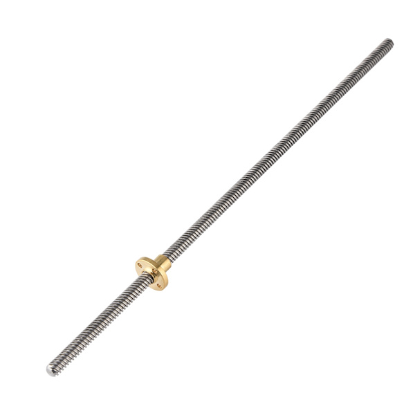 T8 8mm Trapetsikierteinen ruostumattomasta teräksestä valmistettu kierteitetty tanko johto ruuvi ja messinkimutteri 3D-tulostimelle 350mm