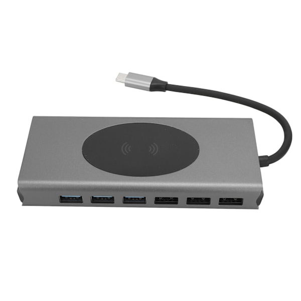 15 i 1 Dockningsstation 4K 30Hz Hög Definition Hög Hastighet Trådlös Laddning 10W Multiport USB C Hub Grå