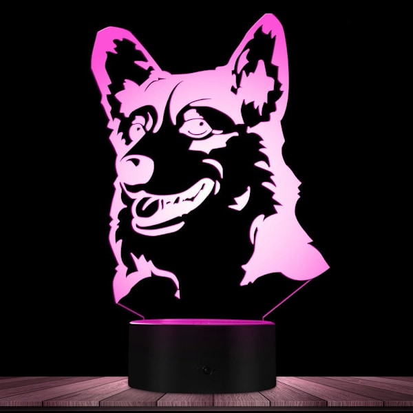 3D Hund Nattlampa Illusion 16 Färgväxlande Fjärrkontroll Bordsskiva Dekorationslampor Akrylplatt ABS-bas USB-kabel Födelsedagspresent Leksaker
