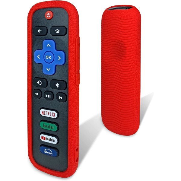 Beskyttende deksel for Roku-fjernkontroll - Miljøvennlig silikonmateriale, fallsikkert, støvtett, vaskbart, kompatibelt med de fleste Roku-modeller Red