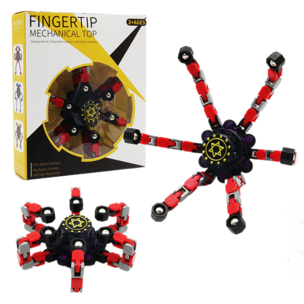 Fidget Spinner Cool Design Fidget Toy Kreativ transformerbar fingerspids gyro Spinner mech Kædeleje Funy Dekompression Anti-Angst (rød)