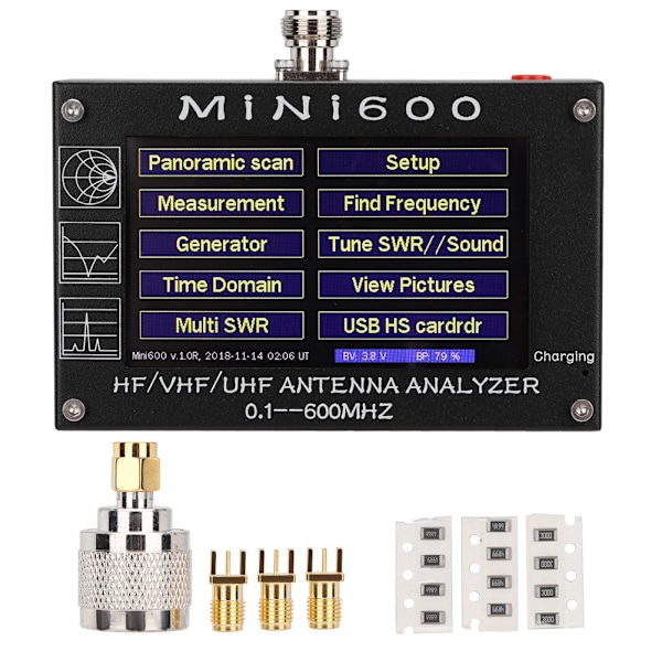 Mini 4.3 tuuman kosketusnäytöllinen LCD-näyttö 0,1-600 MHz HF/VHF/UHF ANT SWR-antennin analysaattorimittari