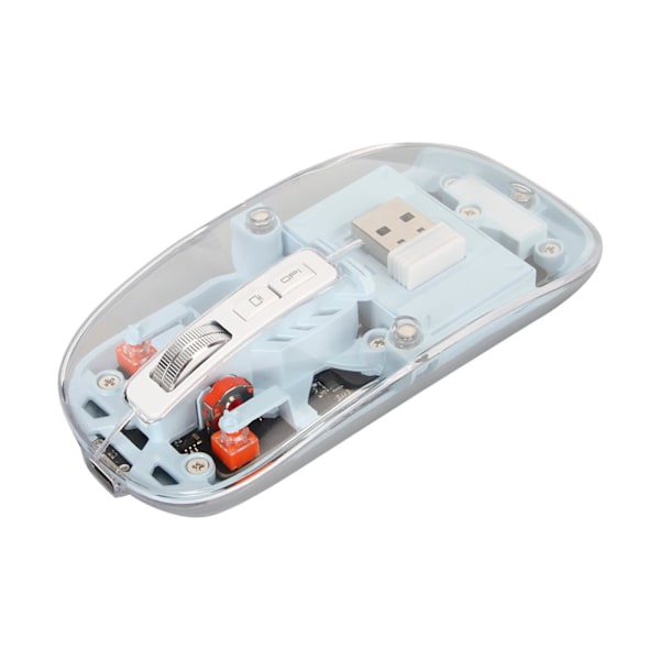 Trådlös Bluetooth-mus Transparent Clear Cool Shell Mute Click Färgglada Andningsljus Bärbar datormöss Blå