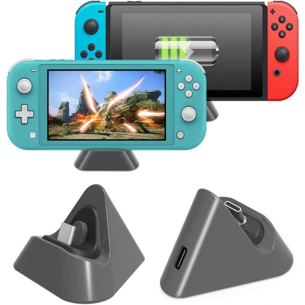 Ladedokking for Nintendo Switch Lite og Nintendo Switch, bærbar miniladestasjon Ladedokkingstasjon