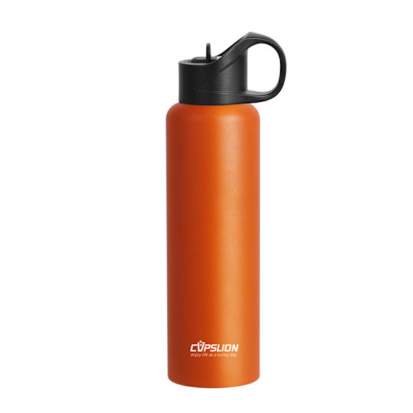 750 ml vandflaske udendørs bærbar bærbar sportsflaske stor kapacitet rustfrit stål 304 rumflaske sugerør termokop (orange)