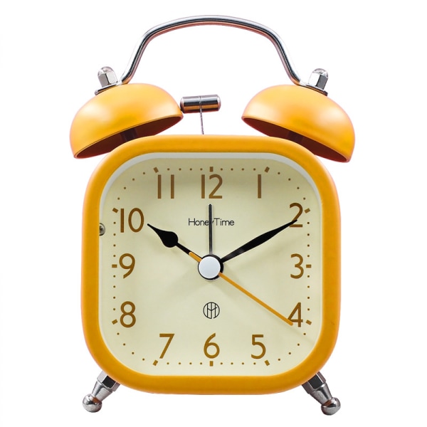 3 tum fyrkantig metall lysande söt väckarklocka tyst väckarklocka för studenter, barn och vuxna (gul)