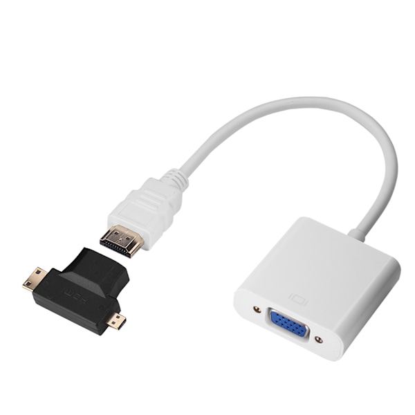 HDMI-VGA-sovitin T-tyyppi Mikro+Mini HDMI-liitin digiboksille PS4 Xbox360 Valkoinen