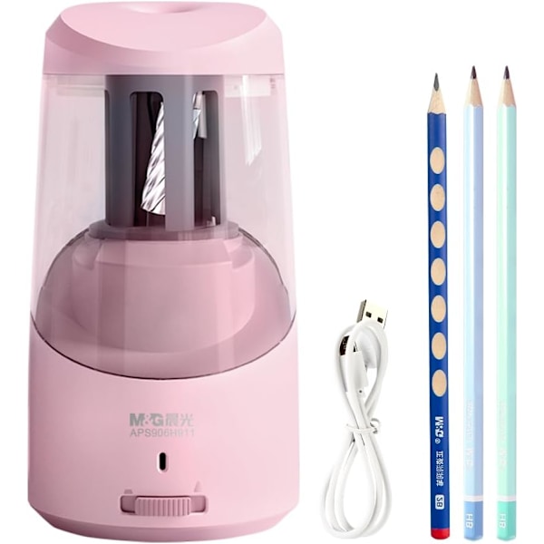 Elektrisk blyantspisser, bærbar automatisk blyantspisser for fargeblyanter, automatisk stopp, helautomatisk skarp og rask, USB-drevet pink