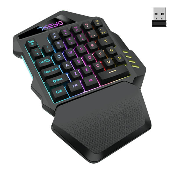Langaton Yksikätisen Pelikirjoitin, 2.4Ghz RGB Taustavalaistu Mini Pelikirjoitin, Ladattava 2000mAh Akku PC-pelaajille