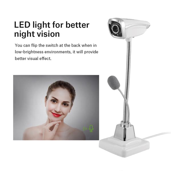 USB 2.0 kablet 8 megapiksler HD webkamera videokamera LED nattsyn med mikrofon for PC bærbar hvit