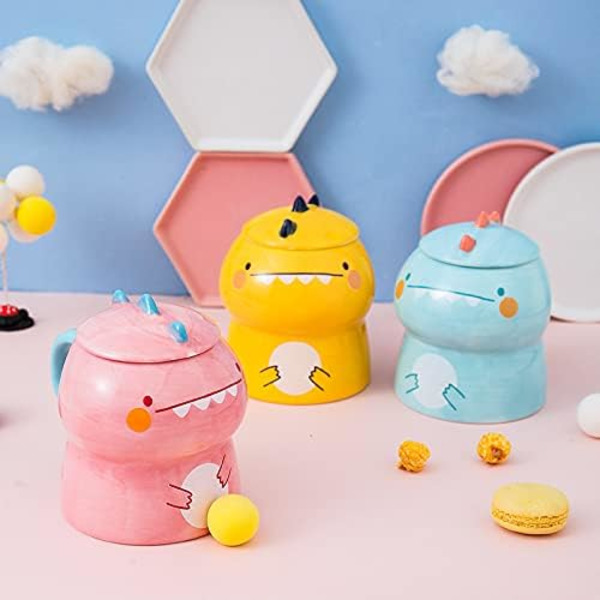 Dinosaurie Mugg med lock 3D mugg Keramik Mjölkkopp Kaffe Mugg Te Parmugg Födelsedagspresent (dinosaurie, blå, 450 ml)