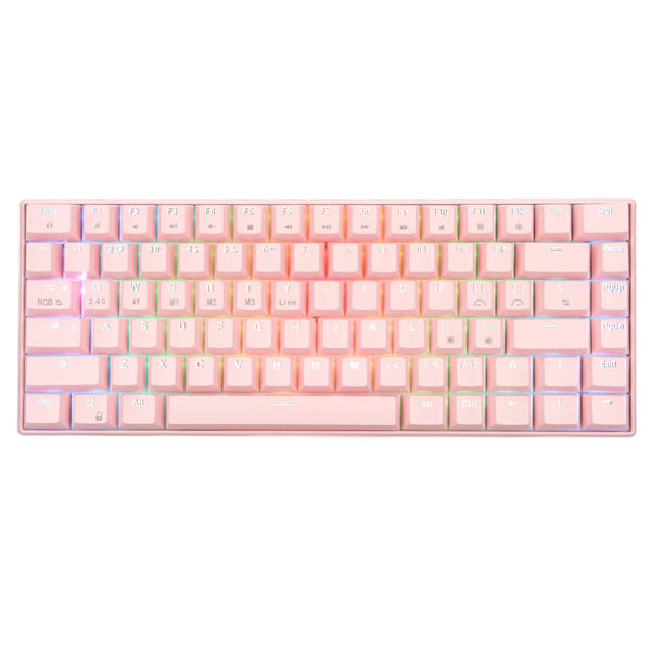 Mekanisk tastatur 82 tast 3 tilkoblingsmoduser RGB-bakgrunnsbelysning Ergonomisk rosa spilltastatur for kontor Lineær handlingbryter