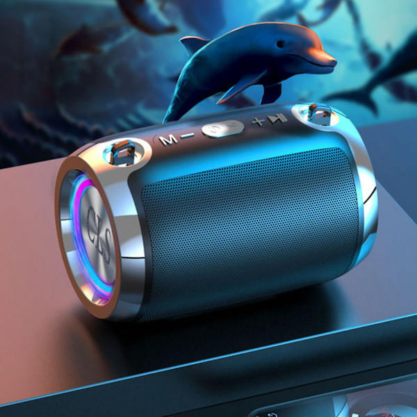 Smart Bluetooth-højttaler med dobbelt membran, stereo surround-subwoofer, trådløs højttaler med høj lydstyrke til udendørs og hjemmet, sort Plus-udgave