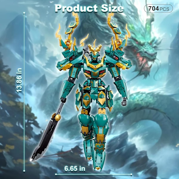 Mech Robot Byggesæt til Voksne, Cool Grøn Drage Kriger Model Kit med Lang Spyd Legetøj Playset, 704 stk Samleobjekt Mytiske Ninja Gaver