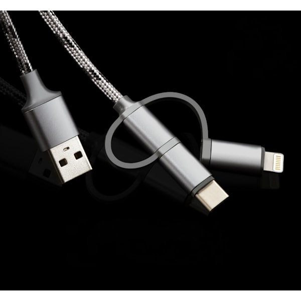 3 i 1 Multi Snabbladdningskabel 3A Nylon Flätad USB A till Lightning/Type C/Micro USB Laddare