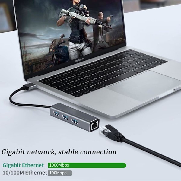 USB till Ethernet-adapter, VIENON USB 3.0-hubb med 1 Gigabit RJ45 Ethernet-port Nätverks-USB-nätverksadapter med USB C-adapter för bärbar dator