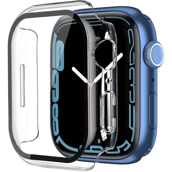 2 st vattentäta fodral kompatibla med Apple Watch 45mm Series 7 med härdat glasskyddsskydd Hard PC Bumper Case