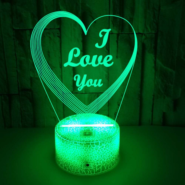 Qinwei Hjärt Nattlampa Färgglad 3D Ljus med Touch Fjärrkontroll I LOVE You 3D Illusion  Lamp --- Crack Seat