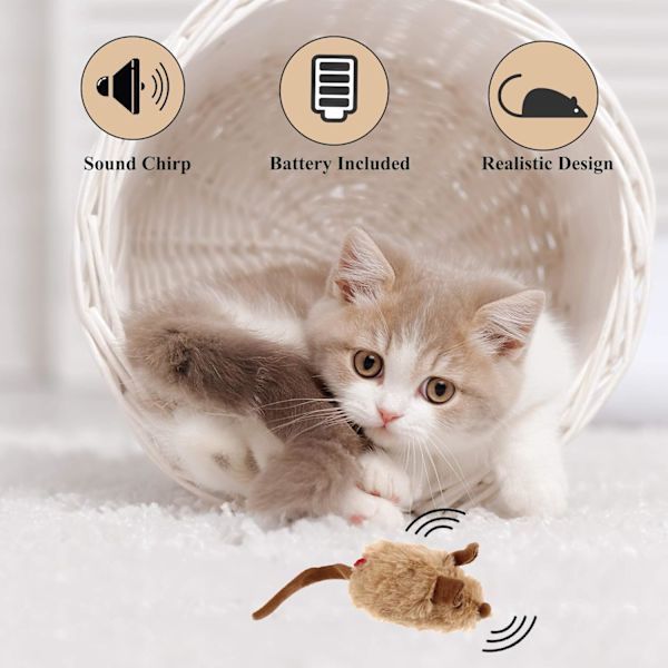 Interaktiv katt leksak automatisk rörlig mus med realistiskt pip mus leksak, cirka 8,5*4cm/3,3*1,5 tum i längd