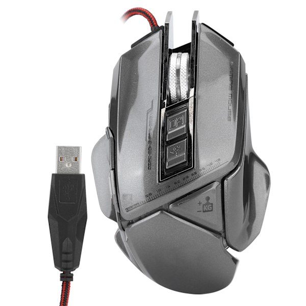Gaming Mus Wired USB Optisk Mekanisk 7D Programmerbar 4 Farger Lys Datamus Sølv Grå