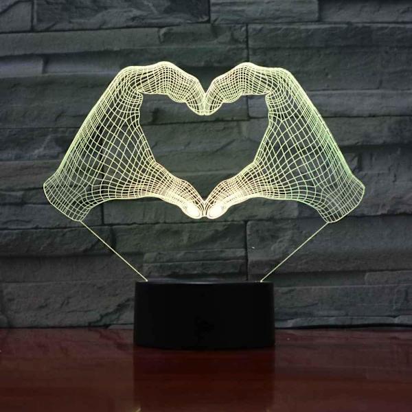 Love Gesture Nattlampa, Födelsedagspresent för Flickor 3D Illusionlampa Barn Sänglampa med 16 Färger Byt Fjärrkontroll Leksaker Flickor Presenter