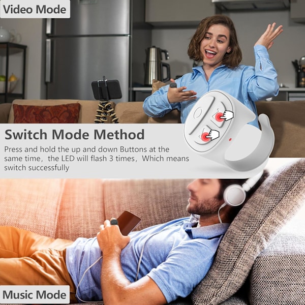Tiktok Scrolling Ring TikTok Fjernkontroll Bluetooth Kamera Video Opptak Fjernkontroll TIK Tok Scrolling Ring Sidevender for Kindle App(D01) White